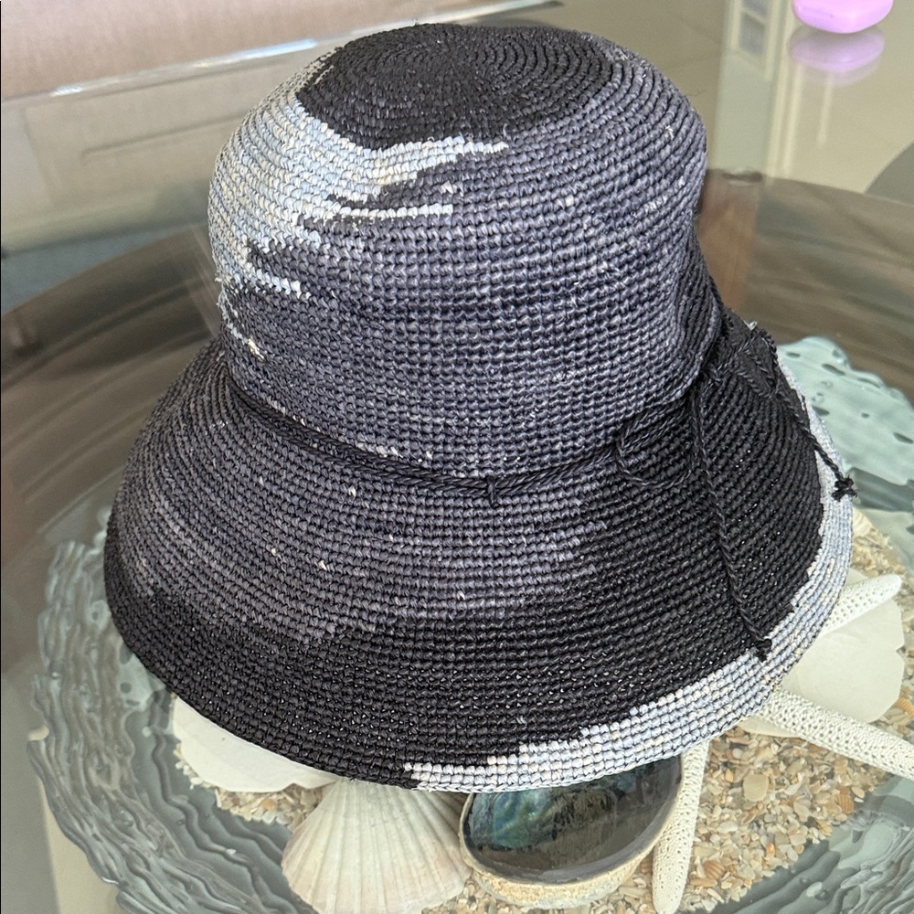 Helen Kaminski Raffia Sun Hat in Black and Gray/Blue Gradient